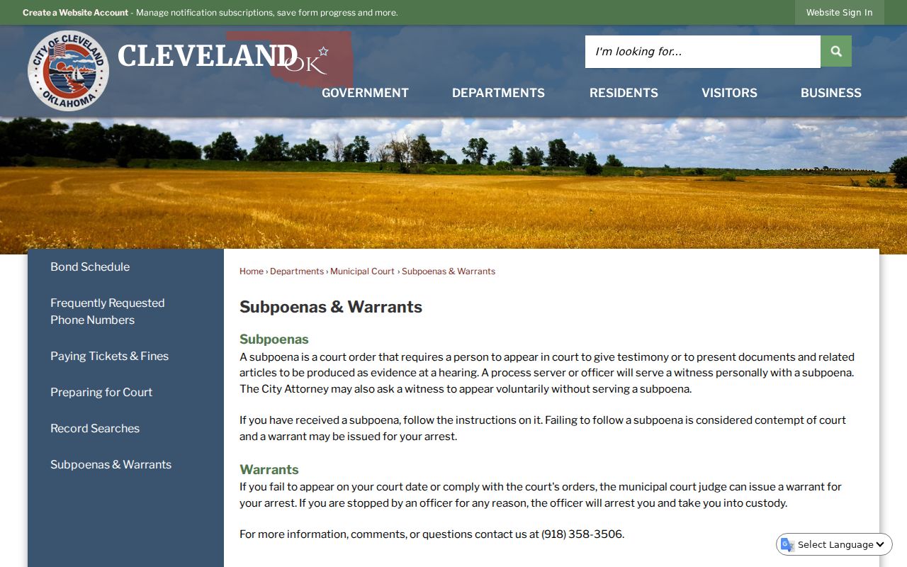 Pawnee County municipal court warrant records Cleveland city court