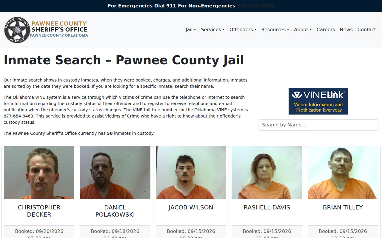 Pawnee County warrant search custody interface is not a warrant lookup